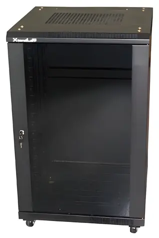 Xtendlan 27U/600x600 stojanový čierny / Rozvádzač / 19" / sklenené dvere / plný chrbát