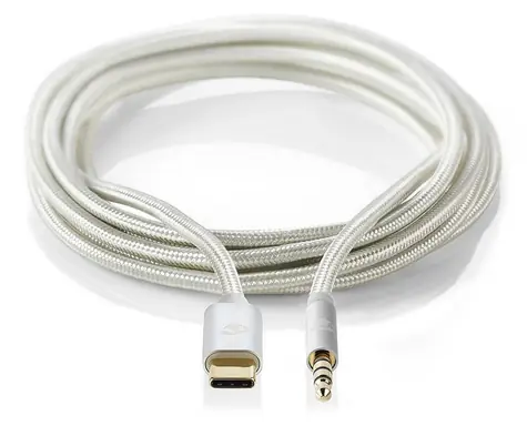 Nedis Profigold USB-C - 3,5mm jack strieborná / Redukcia / nylonový opletenec / 1 m