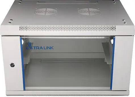Extralink EX.8567 sivá / Nástenný rozvádzač / 19" / 6U / 600x600 mm / sklenené dvere
