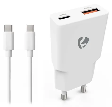 Nedis 20W biela / Sieťová nabíjačka / PD3.0 / USB-A, USB-C / kábel 1,5 m