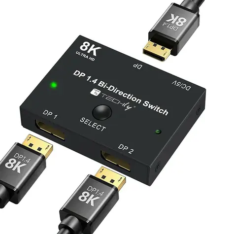 Techly IDATA-DP-2DP-8KT čierna / DisplayPort splitter / 1x DisplayPort vstup / 2x DisplayPort výstup / 8K