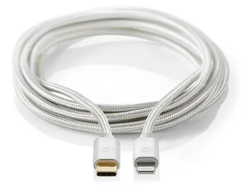 Nedis Profigold Lightning kábel 2m strieborná / Dátový kábel / USB-C - Lightning 8-pin / USB 2.0 / nylonový opletený