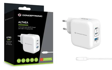 Conceptronic ALTHEA17W biela / USB nabíjací adaptér / 1x USB-A / 2x USB-C / 67 W / GaN / PD