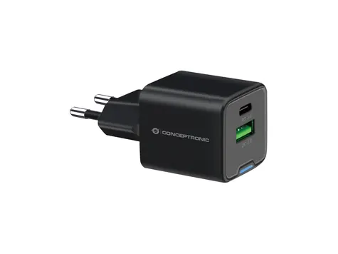 Conceptronic ALTHEA15B čierna / USB nabíjací adaptér / GaN / 1x USB-A / 1x USB-C / 20 W / PD