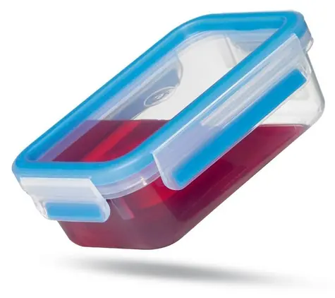 Emsa Clip & Close priehľadná/modrá 3,7 l / Dóza na potraviny / S odkvapkávacou miskou / BPA FREE / PP+TPE