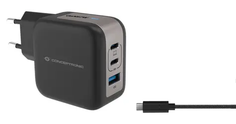 Conceptronic ALTHEA17B USB nabíjací adaptér čierna / 1x USB-A / 2x USB-C / 67 W / GaN / PD