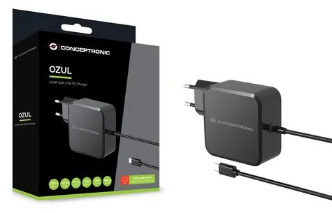 Conceptronic OZUL05BE čierna / USB-C nabíjací adaptér / 100 W / USB-PD / kábel 1,8 m