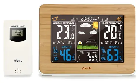 Alecto WS-1560 bambus / Meteostanica / bezdrôtové vonkajšie čidlo / dosah 100 m / displej 5,7"