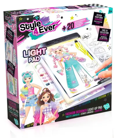 STYLE4EVER Návrhárska sada s LED podložkou / 10 šablón a nálepky / USB-C nabíjanie / od 6 rokov