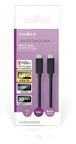 Nedis USB-C kábel 100 W 1 m čierny / Kábel USB / USB 3.2 Gen 2 / USB-C - USB-C / 20 Gbps