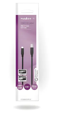 Nedis USB-C - USB-B čierna / Kábel USB / USB 2.0 / 480 Mbps / 2 m