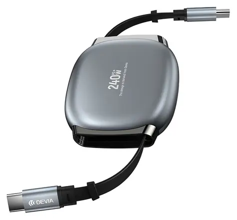 Devia Pro 2 USB-C - USB-C 1m šedá / Nabíjací kábel / roztiahnuteľný / PD 240W