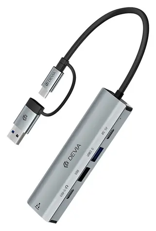 Devia USB-C Hub Pro EC701 tmavo šedá / USB hub / 5 v 1