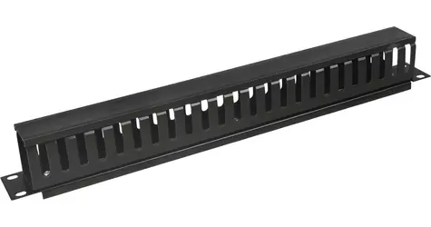DATACOM 19" vyväzovací panel 1U jednostranná plastová lišta čierna / Vyväzovací panel / vnútorný rozmer 48x36 mm