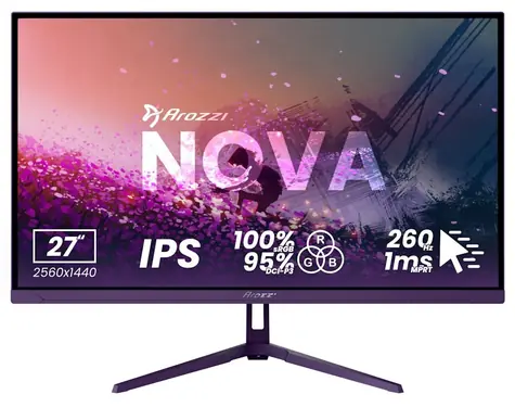 27" Arozzi NOVA 27T2K260 fialová / Monitor / IPS / QHD 2560x1440 / 260Hz / 1ms / 2x HDMI / 2x DP