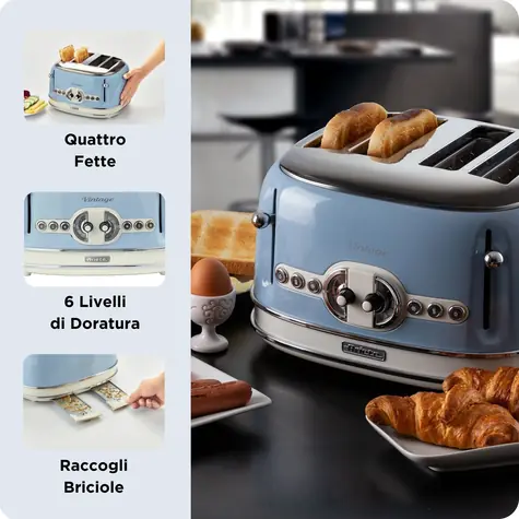 Ariete 156 Vintage svetlo modrá / Hriankovač / 4 hrianky / 1600 W