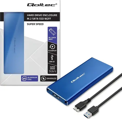 Qoltec púzdro pre M.2 SSD SATA modrá / Púzdro / USB 3.0 / 5 Gbit/s