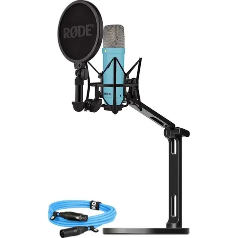 Rode NT1 Signature svetlo modrá / Štúdiová sada / Kondenzátorový mikrofón / XLR kábel / Stolné rameno / Pop filter