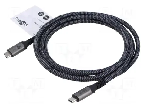 Goobay 74213 čierna/sivá / Dátový a nabíjací kábel / USB-C - USB-C / 40 Gbps / PD 240 W / 1,8 m