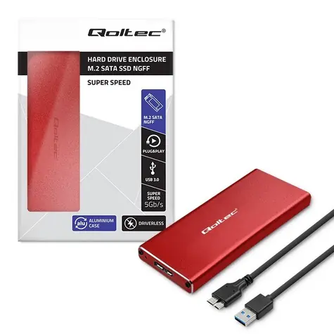 Qoltec Externý box pre 4X M.2 SSD červená / Externý box / SATA / NGFF / USB 3.0