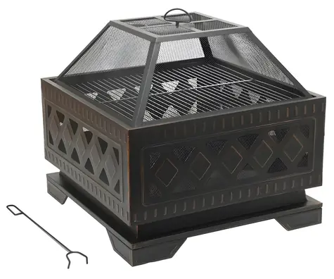 Cattara Ohnisko SQUARE copper patina s poklopom / 63,5 × 63,5 × 62 cm / rošt 58 × 58 cm / oceľ