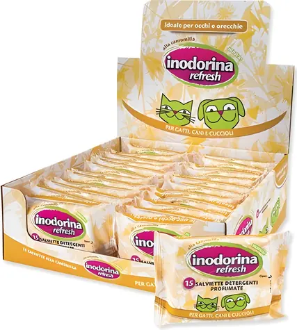 Inodorina Čistiace obrúsky na oči a uši Harmanček / Čistiace obrúsky / 15 ks / Pre psov a mačky