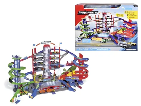 MAJORETTE Garáž Super City / 6 autíčok a vlak / motorizovaný výťah / 128 x 78 x 73 cm