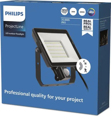 Philips LED reflektor čierny / Reflektor / 30 W / 2850 lm / 4000K / IP65 / PIR čidlo