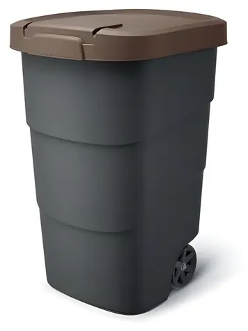 Prosperplast Popolnice Wheeler 95 l antracit, hnedé veko / Plast / V 76,2 × Š 49,6 cm