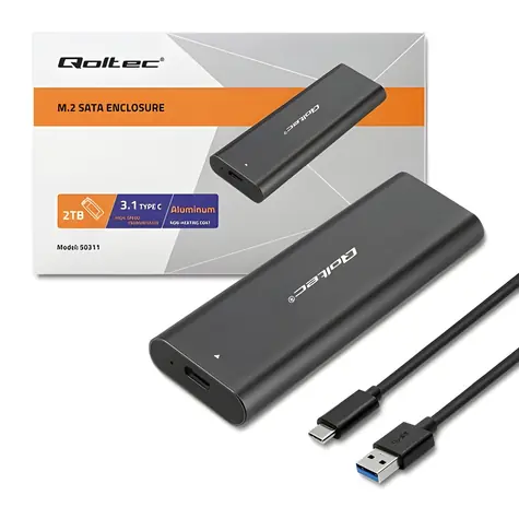 Qoltec Externý box pre SSD M.2 NVMe PCIe čierna / Externý box / USB Type-C