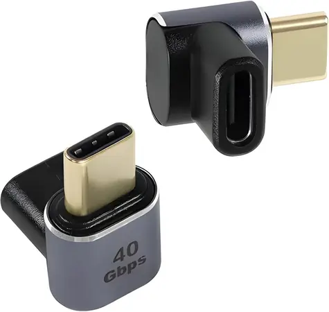 PremiumCord Adaptér USB-C samica - USB-C samec 90 ° hliníkový / Adaptér / USB4 / 40 Gbps / 100 W