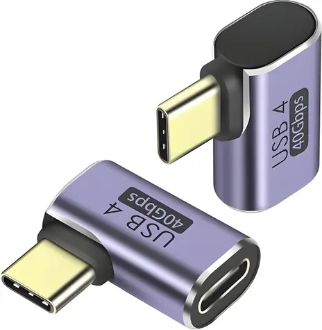 PremiumCord Adaptér USB-C samica - USB-C samec zahnutý 90° / Redukcia / USB4 40Gbps / 100W PD / Aluminium