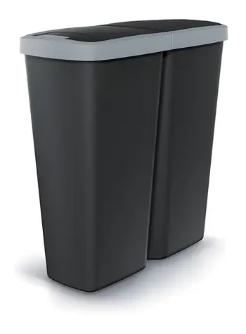Prosperplast COMPACTA Q DUO 50 l čierna, svetlo šedé veko / Odpadkový kôš na triedený odpad / plast / 56,5 × 24,5 cm