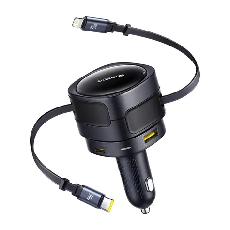 Baseus Enjoyment Max C00035507121-02 čierna / Nabíjačka do auta / 2x USB-C + kábel USB-C a Lightning / 90W