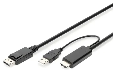Digitus redukčný kábel HDMI/DisplayPort 2m čierna / Redukcia / 4K 30Hz / HDMI 1.4 / DisplayPort 1.2