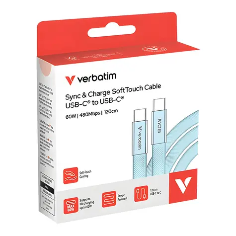 Verbatim SoftTouch 30273 modrá / USB-C kábel / 60 W PD 3.0 / 1,2 m