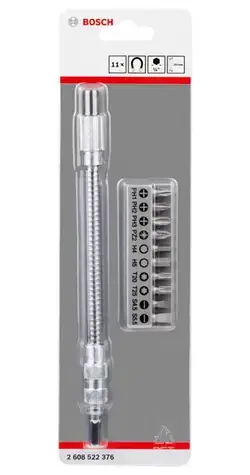 BOSCH Sada bitov s kovovým flexibilným nástavcom / Sada bitov / 11 ks / magnetický úchyt / stopka 1/4"