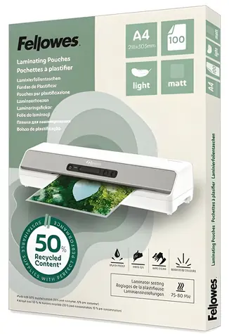 Fellowes Laminovacia fólia A4 matná / Laminovacia fólia / 100 ks / recyklovaná