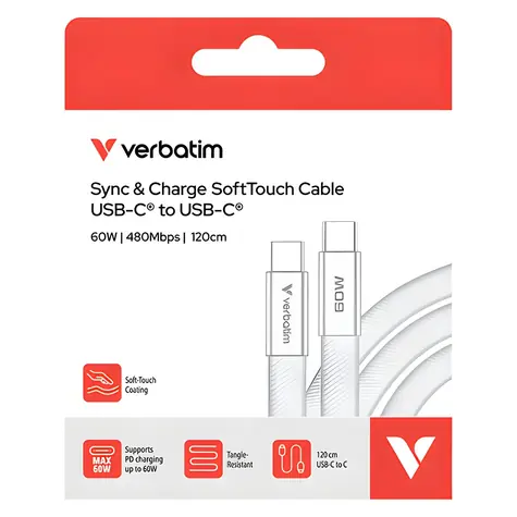 Verbatim SoftTouch 30274 biela / USB-C kábel / 60 W PD 3.0 / 1,2 m
