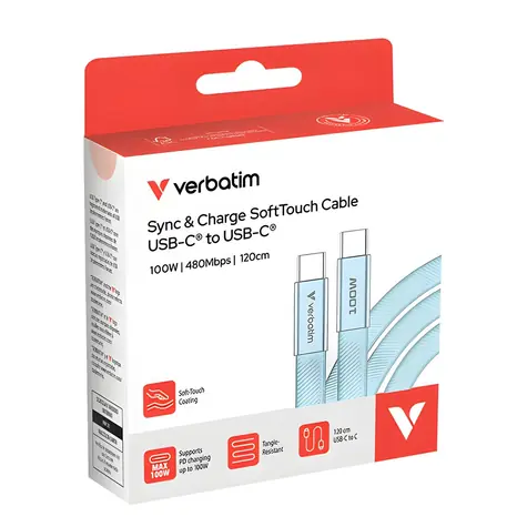 Verbatim 30276 SoftTouch USB-C kábel 1.2m modrá / USB-C(M) / USB-C(M) / 100 W / PD 3.0