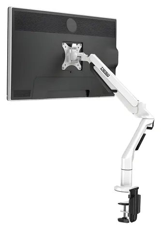 DESQ Držiak na monitor biela / Držiak pre jeden monitor / plynová pružina / VESA 75x75, 100x100 / nosnosť 3-12 kg