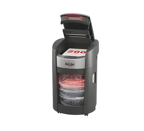 Rexel ShredMax Autofeed+ 200M čierna / Skartovačka / Automatický podávač 200 listov / 55 dB / Otočné kolieska