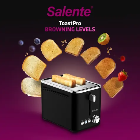 Salente ToastPro čierna / Hriankovač / nerez / 950 W / 2 sloty / 7 stupňov opečenia / FixBake