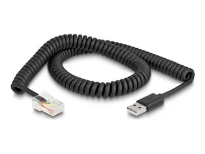 DeLock Špirálový kábel RJ50 - USB 2.0 Typ-A čierna / Kábel / 2 m / rovné konektory