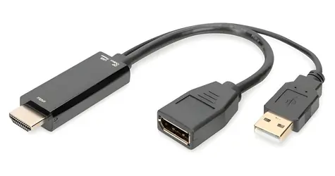 Digitus redukcia HDMI A - DisplayPort 4K 0,2 m čierna / Redukcia / 30 Hz / USB-A napájanie / pozlátené konektory