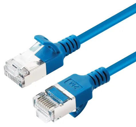 MicroConnect CAT6a U/FTP SLIM modrá / Patch kábel / 2 m / LSZH / RJ-45