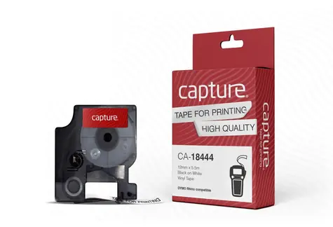 Capture kompatibilná páska pre Dymo Rhino / Páska do tlačiarne štítkov / 12 mm / čierna tlač / biely podklad / 5,5 m