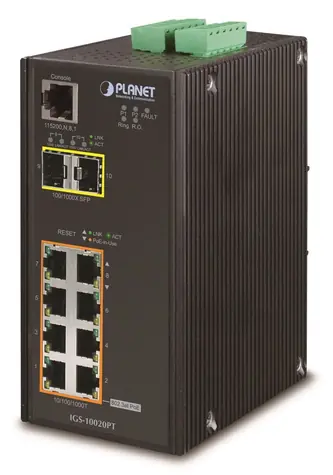 Planet IGS-10020PT / Switch priemyselný / L3 / 8x GLAN PoE / 2x 2,5G SFP / IP30