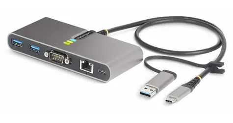 StarTech USB Hub sivá / USB Hub / 2x USB-A / 1x USB-C / Gigabit Ethernet / RS232