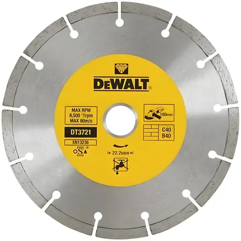DeWalt DT3721 / Diamantový rezný kotúč na tvrdé materiály / 180x22,2 mm / Hrúbka 7 mm